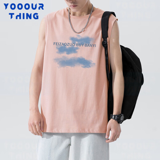 YOOOURTHING2024 spring and summer new waistcoat printed sleeveless vest men's loose casual youth top white XL [recommended 130-170Jin [Jin equals 0.5 kg]]