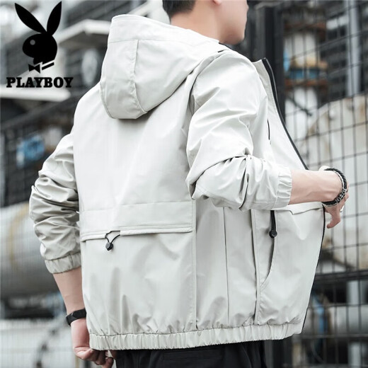 Playboy Jacket Men's Jacket Men's Fall Men's Men's Hooded Casual Trendy Hooded Tops Khaki XL