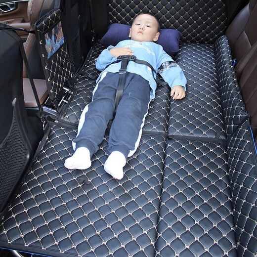 CLCEY car rear seat folding bed car rear sleeping mat children's car travel mattress sleeping in stroller French classic leather black and blue fat man Mazar