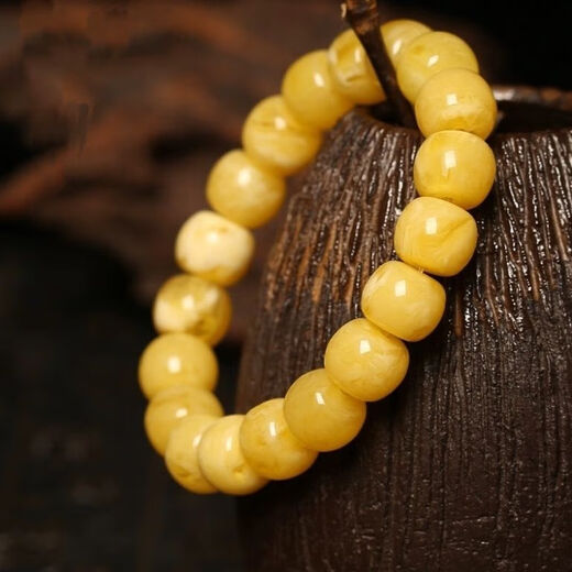 Luruo beeswax bracelets, Russian material, white flowers, old-style men's and women's bracelets, chicken oil yellow amber bucket bead bracelets with certificates, 10mm chicken oil yellow beeswax bracelets