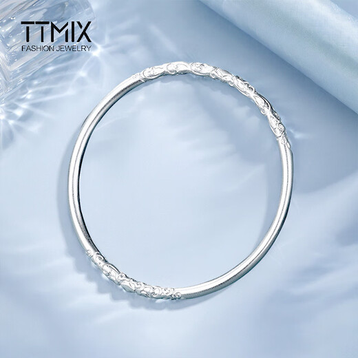 TTMIX glossy gold hoop platinum bracelet closed pt950 women's platinum bracelet curly grass pattern platinum bracelet for girlfriend pt950 60mm 24.65g thick 3.0mm