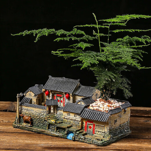 Flowing water interesting Chinese retro micro landscape old house flower pot landscaping creative potted plants indoor succulents asparagus bamboo bonsai ornaments childhood house Chi Nan - free ornaments