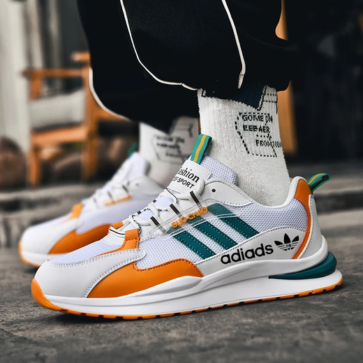 品牌断码男鞋运动鞋2025春夏新款休闲鞋子男女透气轻便耐磨跑步鞋 AD6628-米蓝皮面防水款 38