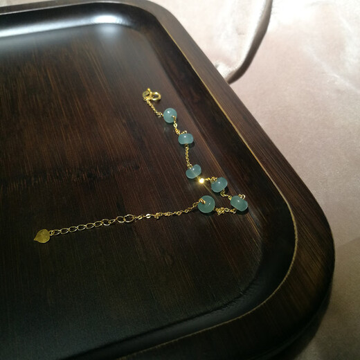 Yan's 18k gold ice blue water jade A-grade abacus bead bracelet adjustable light luxury simple versatile hand jewelry women's gift hand circumference 15