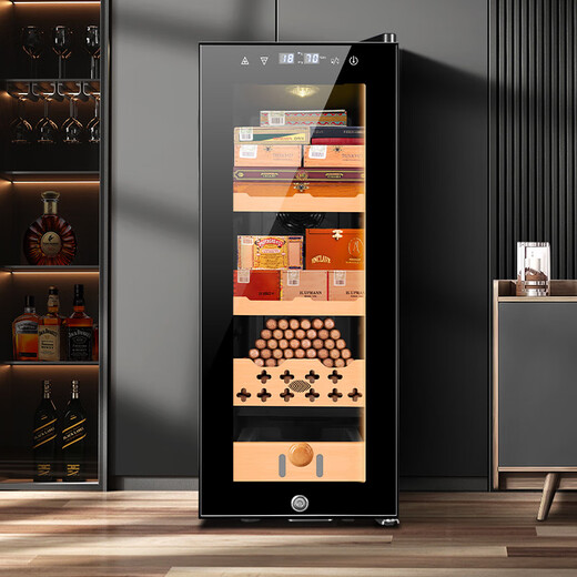 Kelong 35C cigar cabinet temperature control and moisturizing electronic household small red wine cabinet cedar wood shelf activated carbon deodorizing ammonia cabinet 35C full cigar style temperature control and moisturizing black 35L