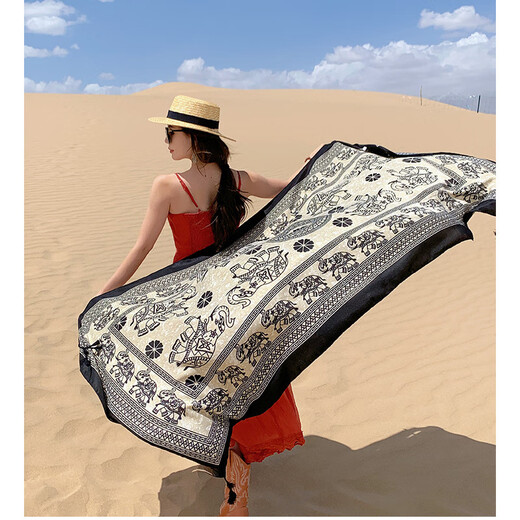 Yu Shang Zhenpin Travel Sunsco Sol Shawl Sfwly Women Style Siln Silk Buff Sur Beach Resort and Outdoor Buff Sunshade Starfarf Caki Black 90*180