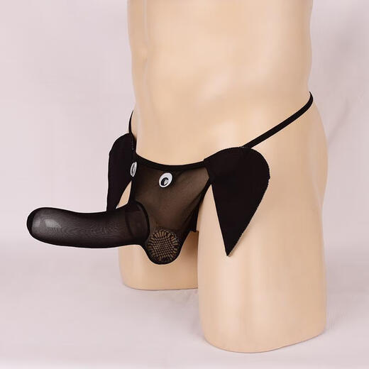 Sexy underwear men's sexy underwear elephant trunk thong leopard print transparent gay one-word belt breathable plus size black one size