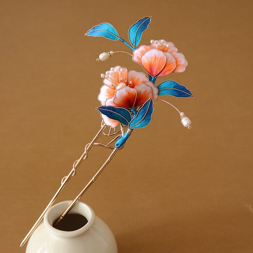 Meng Junchen Intangible Cultural Heritage Gradient Velvet Flower Hairpin New Chinese Hanfu Accessories Ancient Costume Imitation Dotted Green Classic Hairpin Gift Hair Accessory Gradient Blue