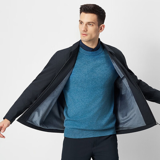 Shanshan velvet thickened jacket men's spring and autumn casual warm top middle-aged dad lapel executive jacket men's dark blue (recommended to take one size larger) L 175/92A