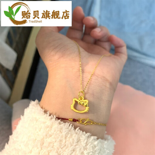 Mussel Gold Store HelloKitty Hollow Gold Necklace Simple Hello Kitty KT Bow Plated 18ktty Necklace tty Necklace
