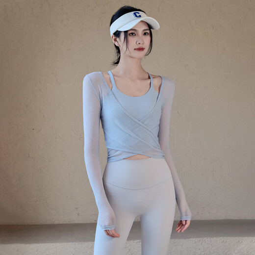 LULU CENTURY yoga wear for women in autumn and winter new sports top with chest pad, long-sleeved Pilates training fitness suit for women, khaki blouse + khaki bra M (recommended 95-110 Jin Jin equals 0.5 kg)