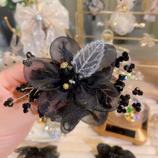 Gypsophila organza large intestine hair band for women, high-end hair rope, ball hair, flower headband, light luxury hair band, champagne color