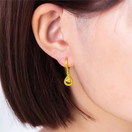 Gin Chie Hong Kong gold 9 earrings women's water drop earrings large and small earrings sand gold for Valentine's Day birthday gift Jinshui