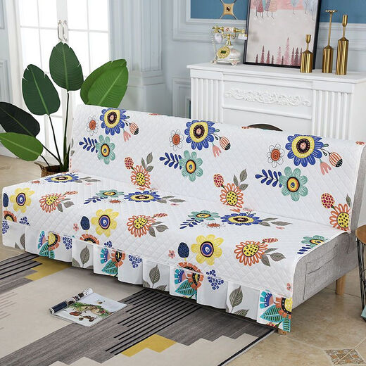 Xuxian full-cover sofa cushion foldable sofa bed cover four-season universal non-slip sofa cover simple dual-purpose without armrests Sunflower 1.8 meters long 1.5 meters wide