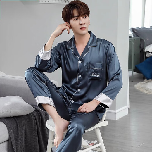 Modal Pyjamas Herren Sommerseice Seide Langsame Hauskleidung Frühling und Herbst Dünne Imitation Seiden Home Kleidung Set MD6624 2xl