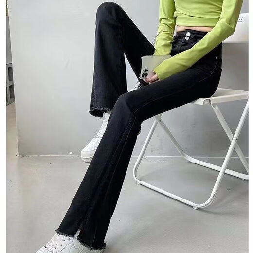 熊司令微辣微嗽叭裤女啦叭长裤米白色微喇牛仔裤女春秋2023年新款早春高 9898-蓝灰加.绒收藏优先发货j 26  建议80-90斤