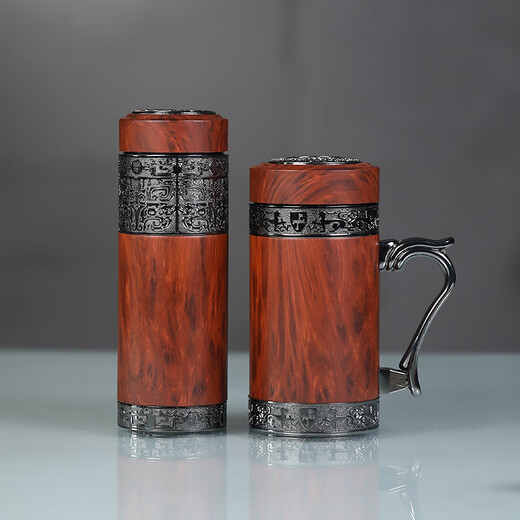 华昶紫砂保温杯紫砂泡茶杯男士高档礼品纪念送办父亲老师水杯定制LOGO 龙行红木纹-直杯（锦盒装）