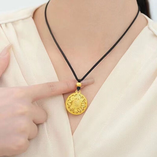 MHFDO Old Phoenix 999 Gold Eight Treasures Compass Gold Pendant for Men and Women Blessing Pure Gold 15g + Black Necklace