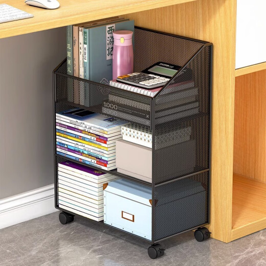 Fan Lilin mobile bookshelf storage rack floor-standing book storage rack simple desk small bookshelf under the table storage cabinet trolley two-layer white [mobile version]