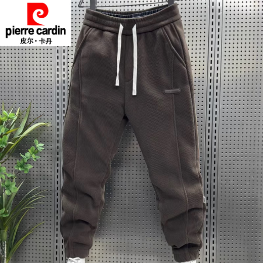 Pierre Cardin casual pants men's autumn harem loose winter velvet thickened sports trousers men's new black plus velvet style 2XL recommended 145-160Jin Jin equals 0.5 kg