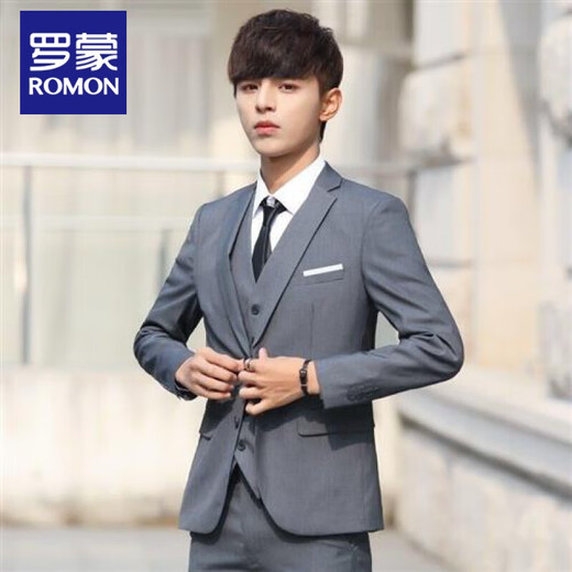 Luo Meng High School Adult Dress Suit Boys Suit Suit Men's Five-piece Korean Slim Small Suit Horse Black Suit + Pants + Vest + Shirt + Tie 2XL 140-155Jin Jin is equal to 0.5 kg
