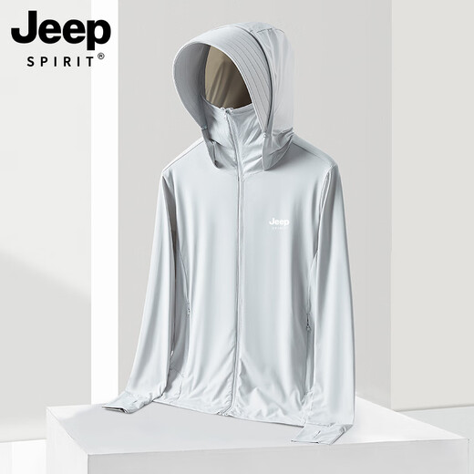 JEEP Ice Silk UPF50+ Sun Protection Clothing for Men Summer 2025 New Anti-UV Outdoor Thin Fishing Sun Protection Clothing for Men - Glacier Gray Upgraded Version Detachable Brim L