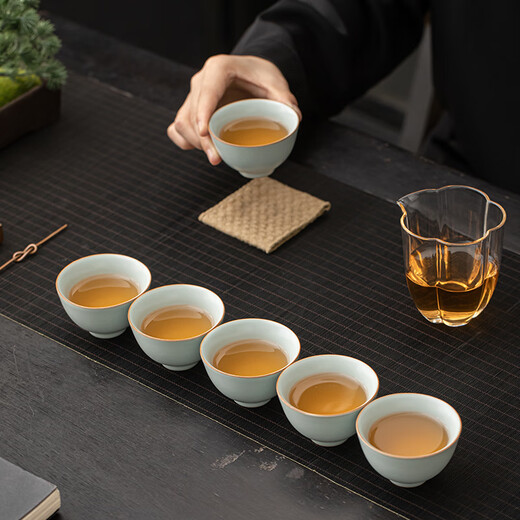 SUSHI CERAMICS Ru kiln six-cup opening plate can grow gold thread personal cup master cup tea cup 6 pieces J1035