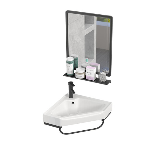 Triangular washbasin corner washbasin washbasin triangle basin washbasin small one-piece bathroom mini 32 black triangle bracket basin + faucet + mirror