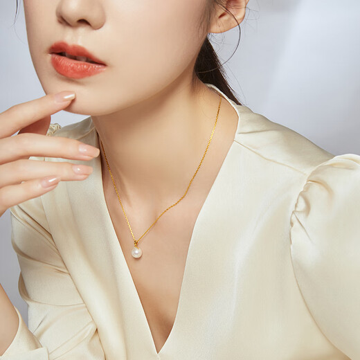 Laomiao Pearl Pendant 18K gold inlaid with diamonds high light pearl necklace women's jewelry for wife's birthday holiday gift 18K gold freshwater pearl pendant Pearl about 9mm