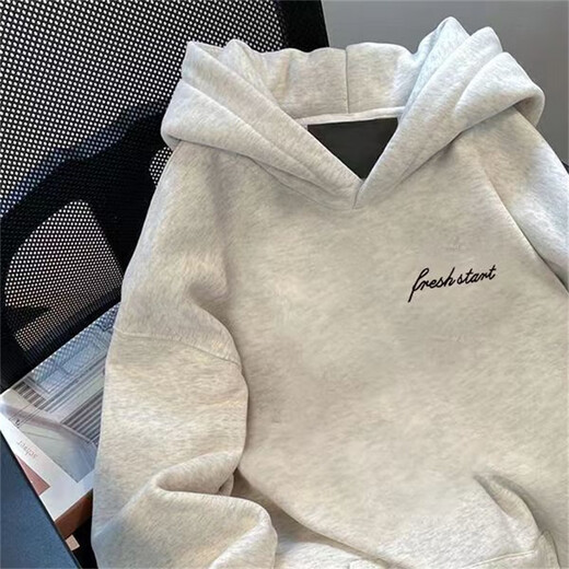 Katuchi American hiphop trendy brand letter hooded sweatshirt for men and women in autumn and winter loose trendy velvet thickened tops jacket white gray-velvet L