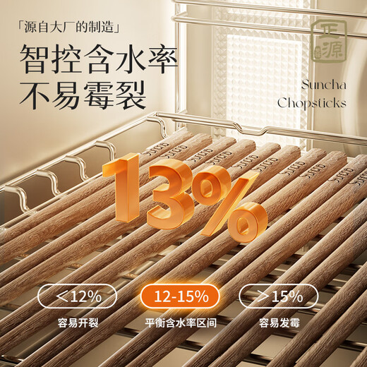 Suncha Chopsticks Natural Household Solid Wood Unpainted Unwaxed Chicken Wing Wood Carved Chopsticks Set 10 Pairs