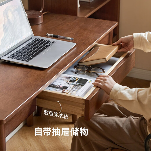 
Visa Genji Wooden x Visa Full Solid Wood Desk Walnut Color Large Board Table Household Simple Office Desk Study Computer Desk 1.05m Desk (1050*500*748mm)