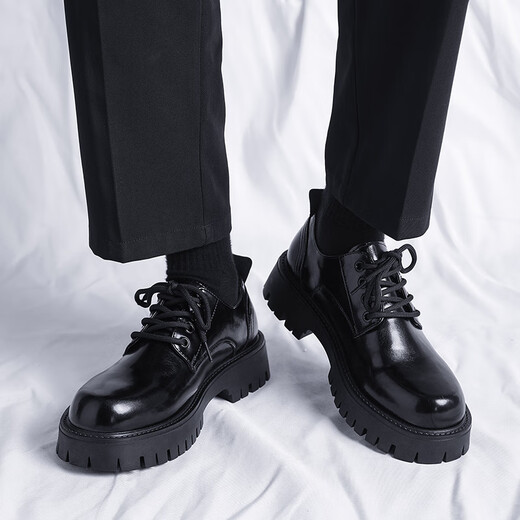 Yupinjia Leather Shoes Men's Four Seasons Martin Boots British Business Formal Wear Large Toe Thick Sole Heightening Wedding Groom Casual Derby Shoes 41