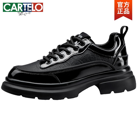 CARTELO men's leather shoes men's thick-soled British trend inner heightening derby shoes genuine leather business formal wear Korean patent leather casual shoes black non-heightening 40
