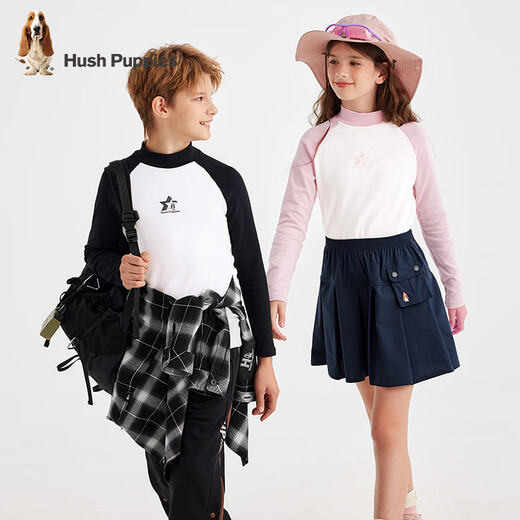 Hush Puppies Excellent elastic children's clothing for boys and girls, autumn new style, comfortable outdoor inner wear, small turtleneck bottoming shirt, rose pink, 150 cm slightly thin