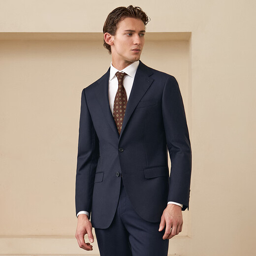 Guillaume de Mons Machine washable Contains mulberry silk suit Commuting groom business formal casual wool men's suit Prussian blue top + trousers 48