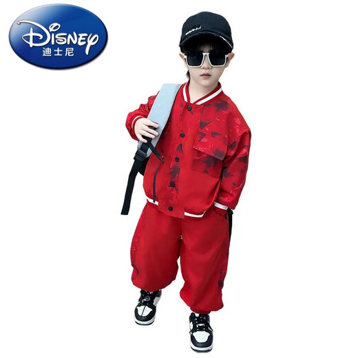 Disney (Disney) boys' autumn handsome baseball uniform suit new small and medium-sized children's street spring and autumn jacket sports two pieces black 150 yards