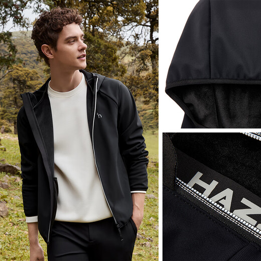 HAZZYS Men's Winter Jacket Brushed Lined Stretch Sports Jacket Men ASVZU0BDF23 Black BK L (175/96A 48)