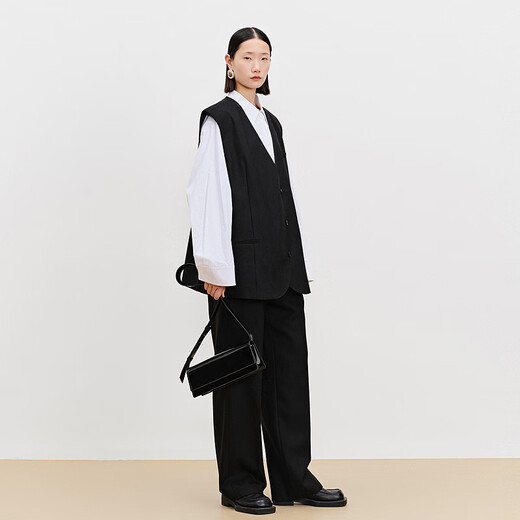 AUM (AUM) easy suit AUM 2025 spring new wool suit vest top black wide-leg pants black wide-leg trousers S
