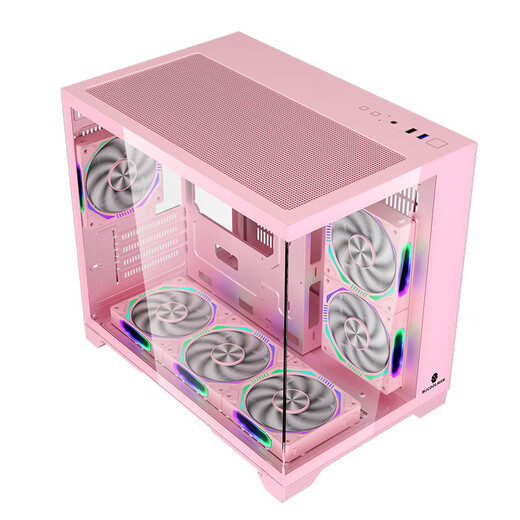 玩嘉 孤勇者无立柱matx主板电脑机箱360水冷海景房机箱纯白30/40系列超长显卡侧透主机箱 孤勇者粉色