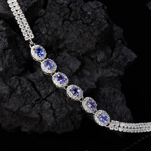 Shilian S925 sterling silver inlaid with natural tanzanite bracelet, women's trendy model full of diamonds, light luxury and high-end jewelry, women's trendy model, full of diamonds, light natural tanzanite bracelet