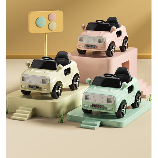 WORK BABY children's electric car baby four-wheel car men and women children remote control car light hand push can sit on people gift toy car mint green + single drive + small battery electric drive