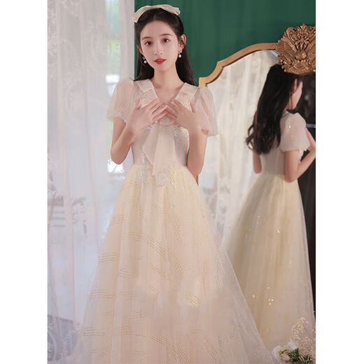 Mi Lan (MieLanat) High School Student Dress Graduation Party Fairy Dress Annual Party Small Evening Dress Women 2024 Temperament High-end Light Luxury Fragrance S98-110Jin Jin equals 0.5 kg / 160-166 cm