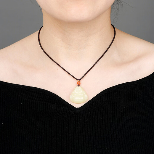 Colorful Yunnan Hotan Jade Buddha Pendant Yellow Mouth Material Jade Buddha Jade Pendant Buddha Maitreya Buddha Necklace for Male and Female Valentine's Day Birthday Gift