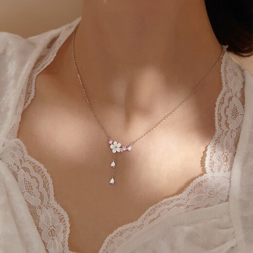 BOEAY Sakura sterling silver necklace women's pendant 2025 new light luxury niche gift for girlfriend and wife birthday gift for girls Qicang shipped Sakura necklace