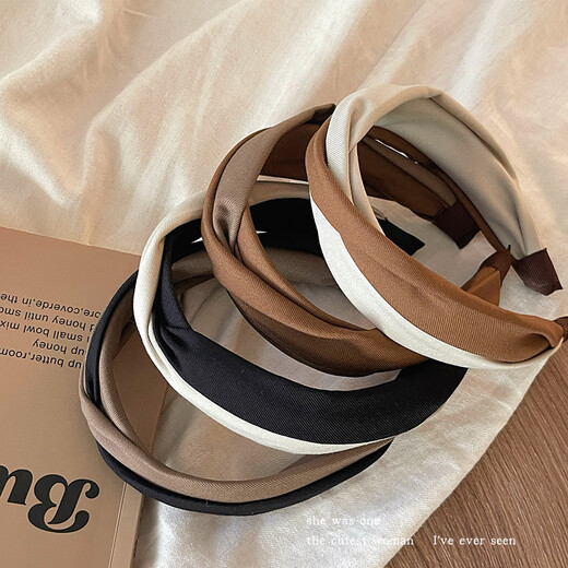 Morning Star Retro Coffee Color Twist Headband 2025 New Hair Cave Headband Hairpin Girls High-end Western Style Fashionable Hairband White Brown Spliced Hairband
