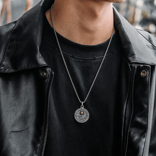 Mingyang Decoration Sea Rotatable 925 Silver Eachother Double-sided Ring Necklace Men's Trendy Accessories Original Personalized Pendant Eachother Pendant + Square Bead Silver Chain 70cm