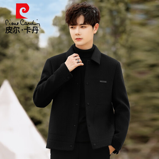 Pierre Cardin Lapel Wool Jacket Men's Wool Wool Coat Short Double-sided Wool Jacket Men's Spring Autumn British Thickened Camel (Including removable down liner) XL 180