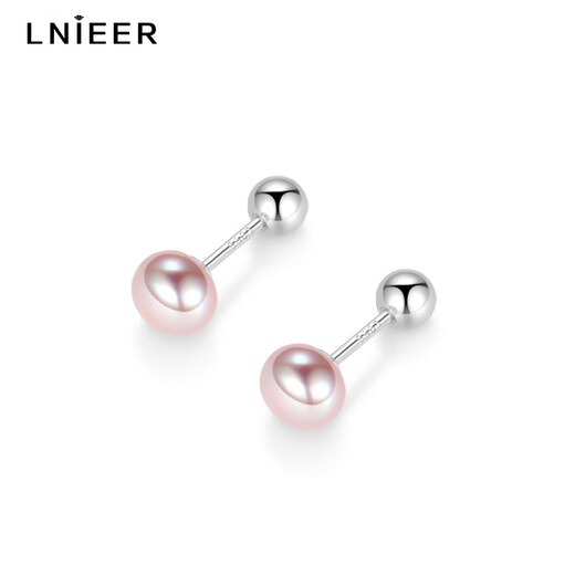 Lnieer screw twist buckle S999 pure silver freshwater pearl earrings anti-fall earrings ear bone nails sleep-free ear piercing earrings 6mm white freshwater pearl earrings 999 pure silver