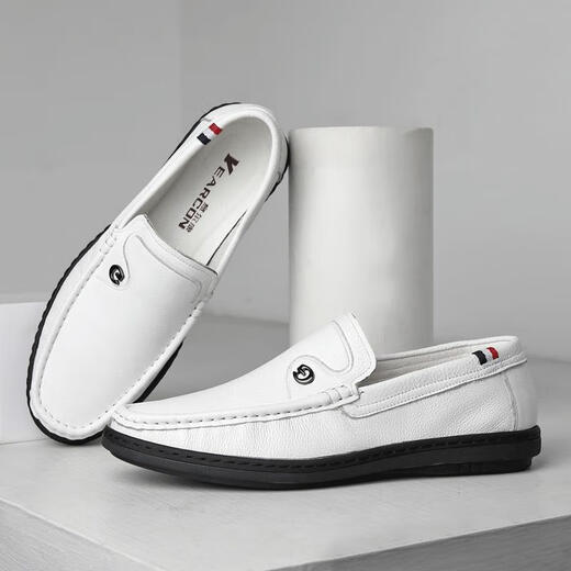 
YRC Yierkang men's shoes 2025 spring and summer leather shoes breathable leather beans shoes non-slip lazy people pedal driving shoes white 9226 38 (240mm)